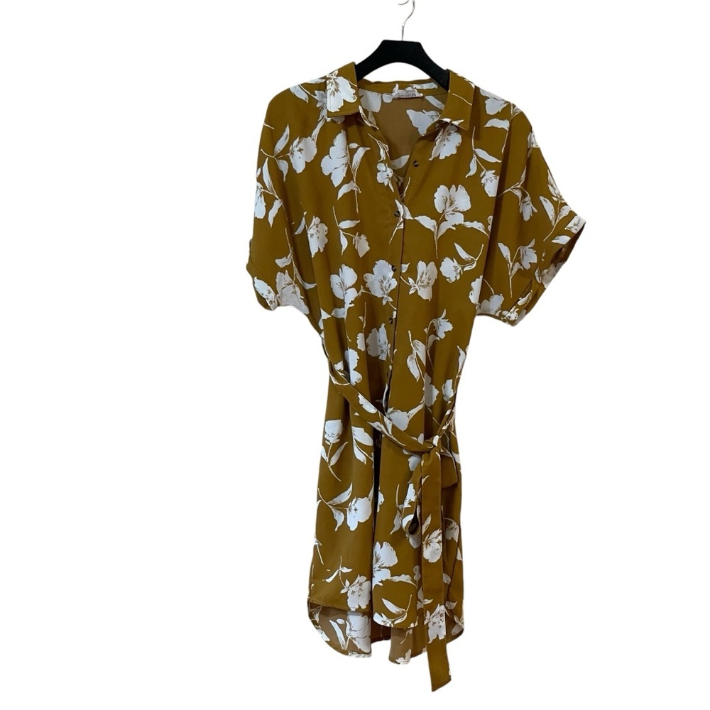 Reverie Belted Floral Print Shirt Dress